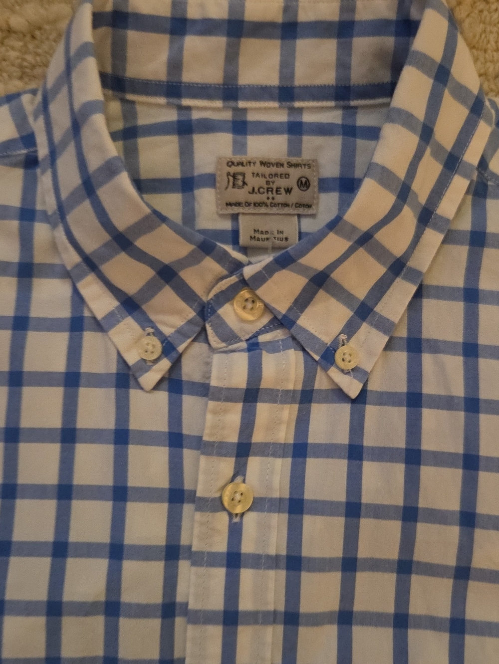 J.Crew Men's Medium Light Blue White Windowpane Plaid Button Down Shirt